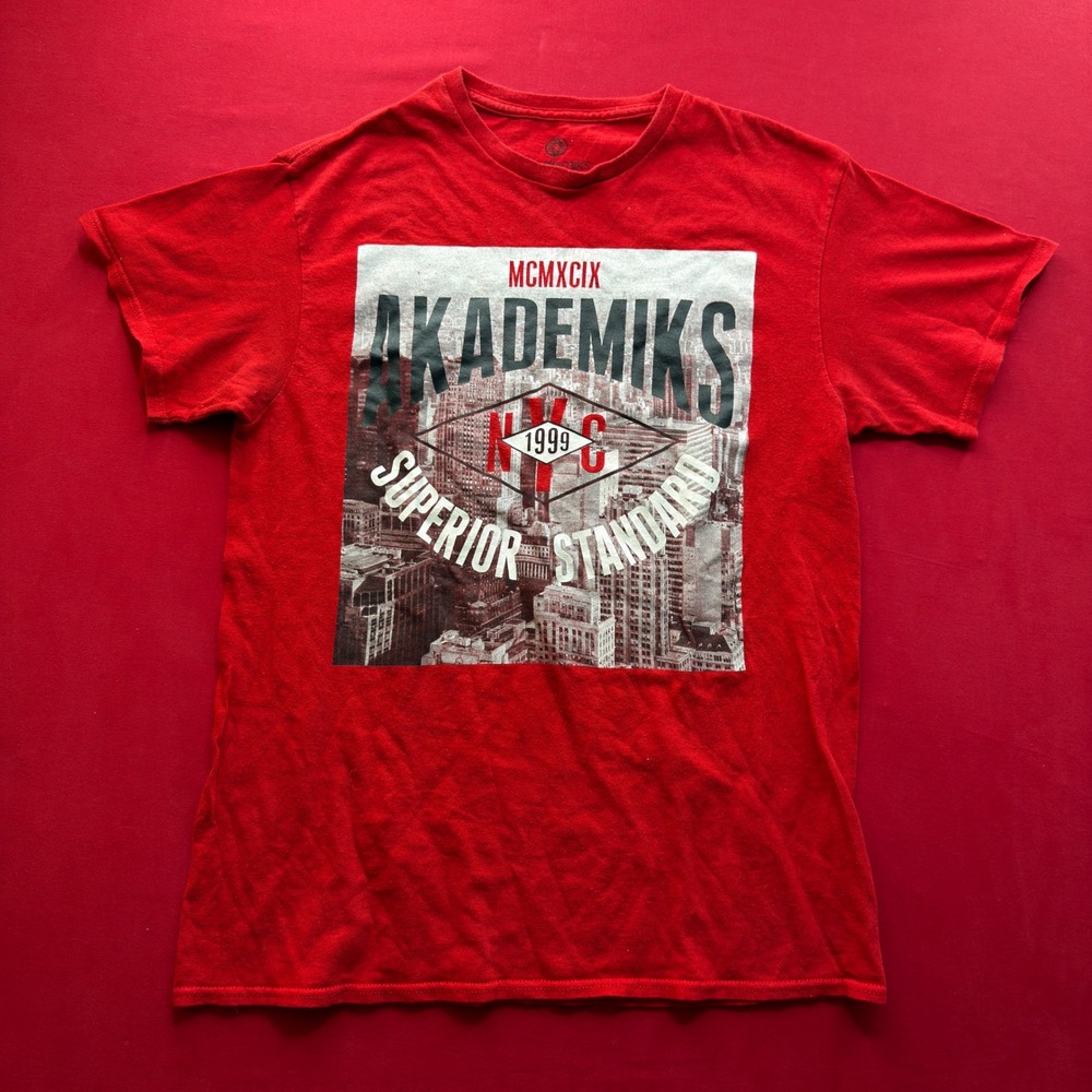 Vintage Y2K 2000 Akademiks NYC Superior Standard Red Graphic T-Shirt Mens Medium